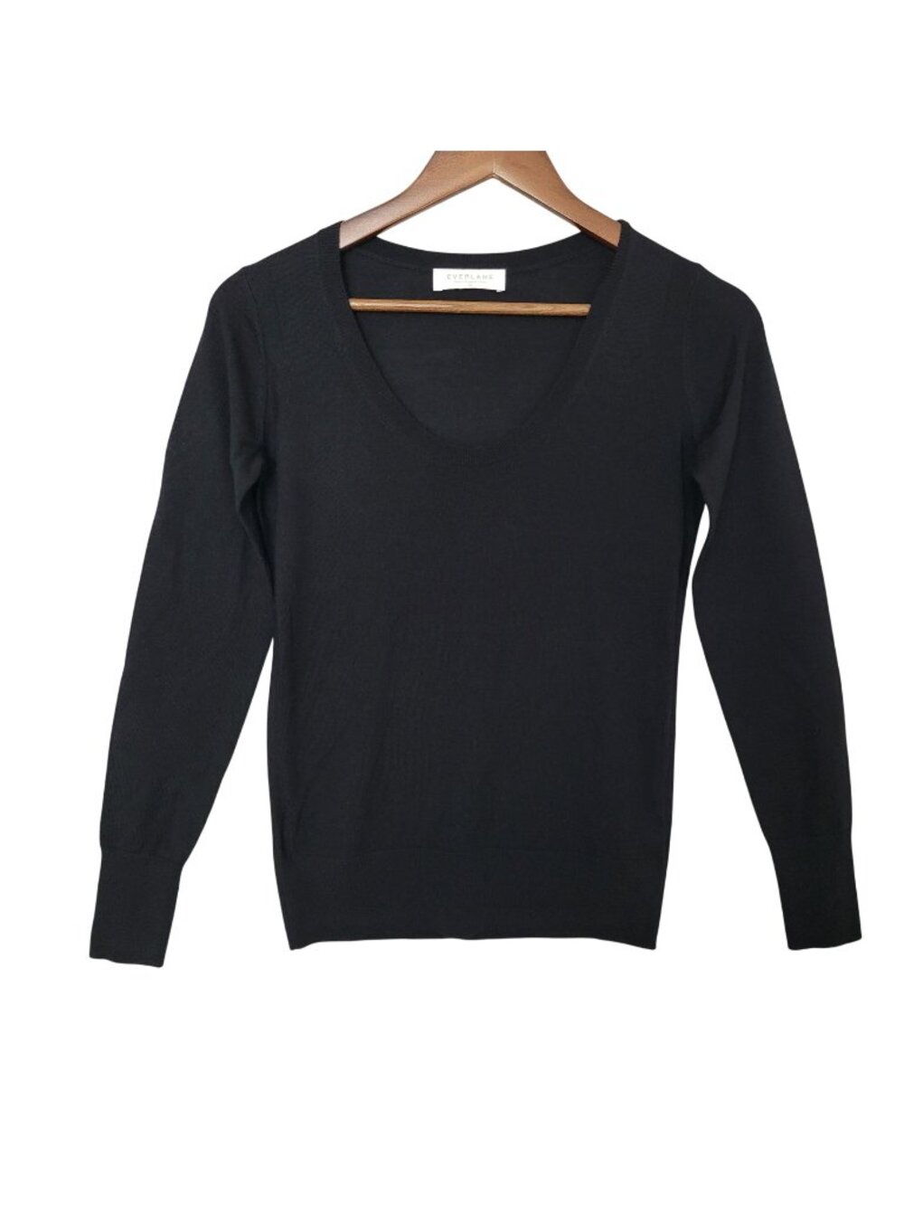 Everlane Featherlight Thin Knit Wool Sweater Size XS Black Scoop Neck NWOT
